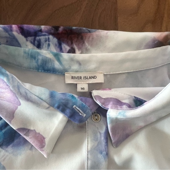 EUC River Island Watercolor Flowy Floral Button Down Shirt Dress Sz UK 16 US 12 - Picture 4 of 11